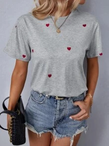 EMERY ROSE 愛心圖案圓領T恤 - 淺灰色 - 查看 4