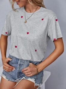 EMERY ROSE 愛心圖案圓領T恤 - 淺灰色 - 查看 5