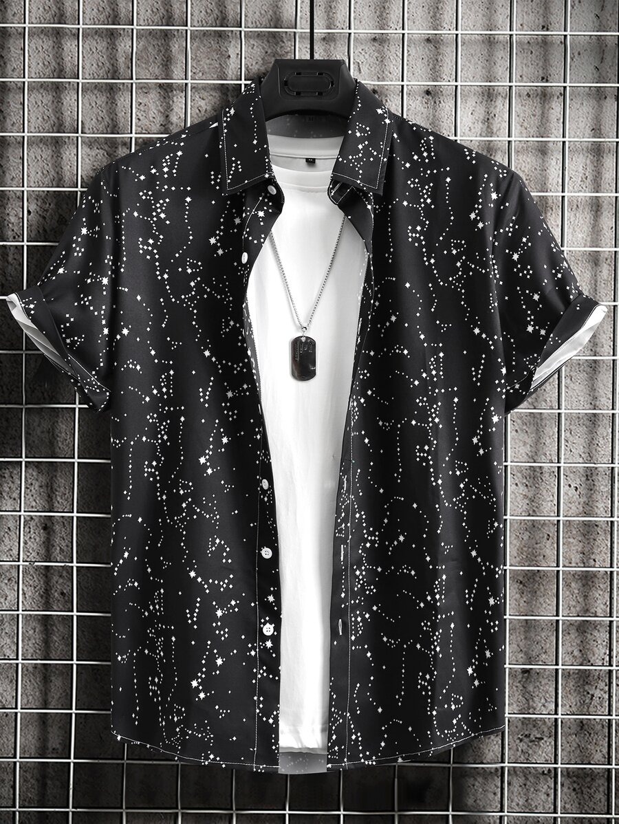 Manfinity Hypemode Men Galaxy Print Shirt Without Tee - Black - View 1