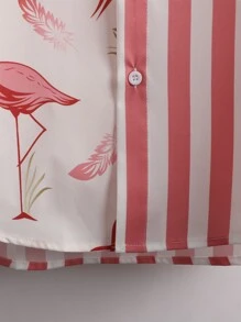 Manfinity RSRT Men Striped & Flamingo Print Shirt & Drawstring Waist Shorts Without Tee - Multicolor - View 4