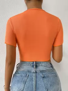 SHEIN Essnce Rib-knit Knot Front Crop Top - Orange - View 2