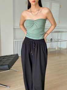 DAZY Top tubo de punto acanalado con nudo, top sexy para mujer para salir - verde menta - Ver 3