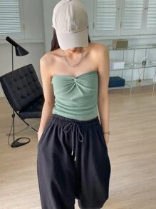 DAZY Top tubo de punto acanalado con nudo, top sexy para mujer para salir - verde menta - Ver 4