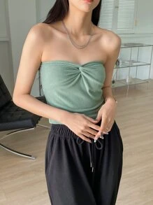 DAZY Top tubo de punto acanalado con nudo, top sexy para mujer para salir - verde menta - Ver 5