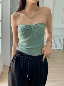 DAZY Top tubo de punto acanalado con nudo, top sexy para mujer para salir - verde menta - Ver 6