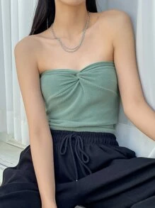 DAZY Top tubo de punto acanalado con nudo, top sexy para mujer para salir - verde menta - Ver 7