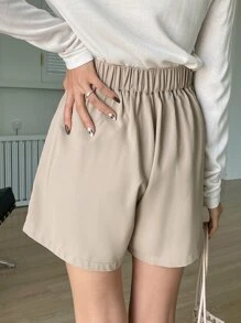 DAZY Plicated Detail Slant Pocket Shorts - Khaki - View 2