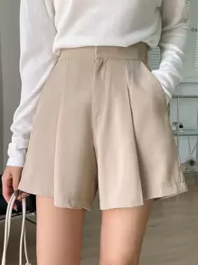 DAZY Plicated Detail Slant Pocket Shorts - Khaki - View 5