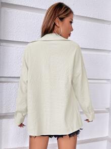 SHEIN VCAY Camisa unicolor de hombros caídos - Beis - Ver 2