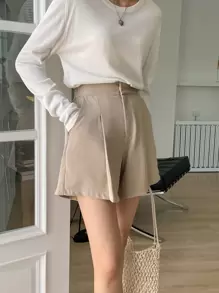 DAZY Plicated Detail Slant Pocket Shorts - Khaki - View 6