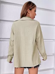 SHEIN VCAY Solid Drop Shoulder Shirt - Khaki - View 2