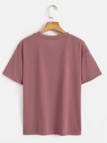 SHEIN LUNE Camiseta con estampado de leopardo y slogan - Rosa vieja - Ver 2