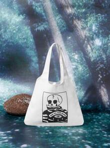 Personalhell Goth Skull & Letter Graphic Canvas Shopper Bag - White - View 1