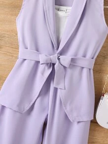 小女童青果領腰帶馬甲西裝外套和吊帶上衣和褲子 - 彩色 - 查看 4