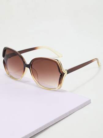 1 pièce Lunettes de soleil décoratives à monture plastique dégradée et ajourée, surdimensionnées pour la plage, les fêtes, les voyages. Élégantes, et idéales pour les sorties familiales, les vacances à la plage, les activités extérieures et les voyages