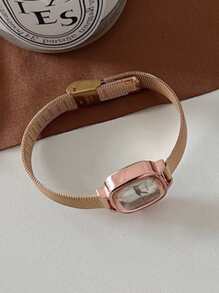 1pc Women's Minimalist Bar Scale Dial Fashion Mesh Strap Quartz Watch, Suitable For Daily Matching, Birthday, Gift For Her, Anniversary, Year-End Promotion, Singles' Day, Halloween Promotion, No Gift Box - Rose Gold - View 2