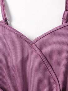 Tween Girl Floral Print Ruffle Trim Belted Cami Romper