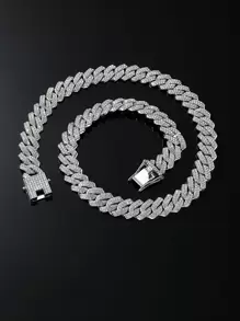 Hip Hop de moda y popular para mujeres, hombres, collar de decoración de diamantes de imitación, regalo de joyería perfecto para fiesta, aleación para fiesta y para una apariencia elegante - Plateado - Ver 2