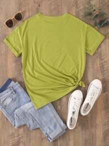 SHEIN LUNE Áo thun nữ Con số Slogan Giải trí - Màu xanh chanh - Xem 2