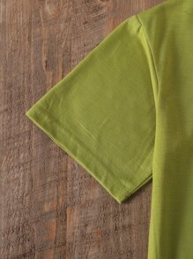SHEIN LUNE Áo thun nữ Con số Slogan Giải trí - Màu xanh chanh - Xem 4