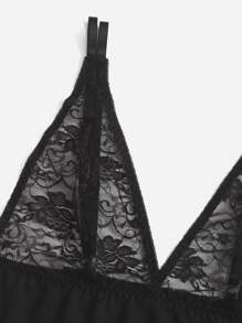 Body teddy con encaje en contraste - Negro - Ver 4