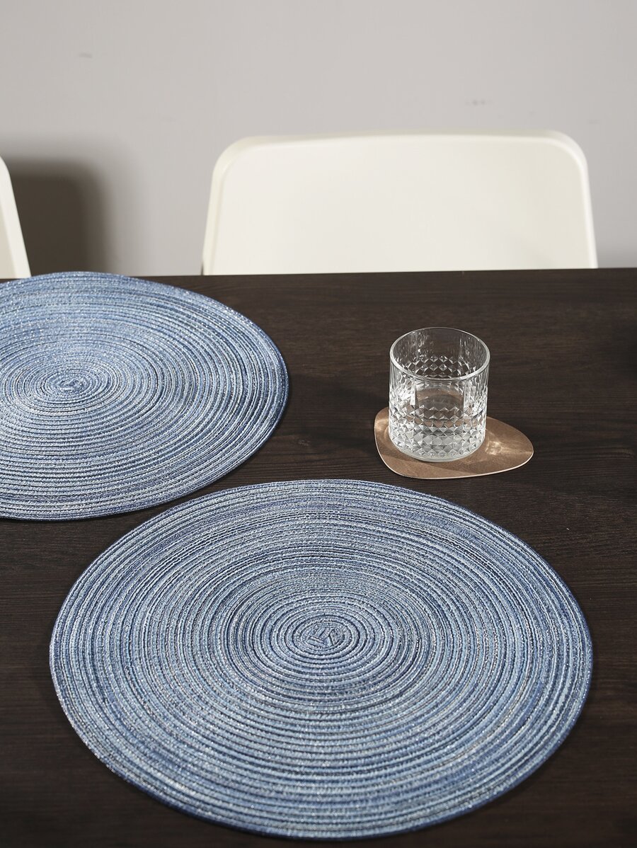 1pc Round Place Mat - Màu xanh lam - Xem 1