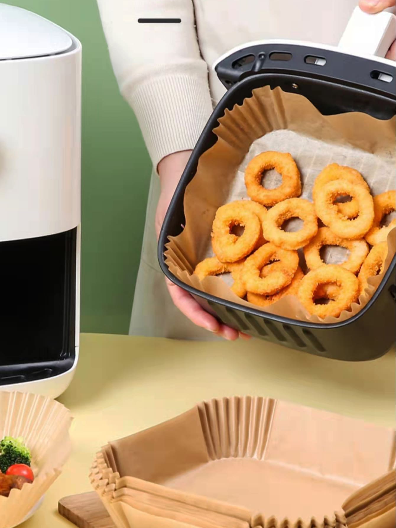 100pcs 4.5x16CM Paper Air Fryer Parchment, Square Paper Plate Disposable Home Baking Pad Oil-absorbing Paper - Apricot - View 1