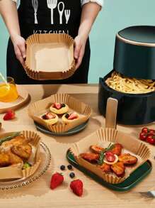 100pcs 4.5x16CM Paper Air Fryer Parchment, Square Paper Plate Disposable Home Baking Pad Oil-absorbing Paper - Apricot - View 8