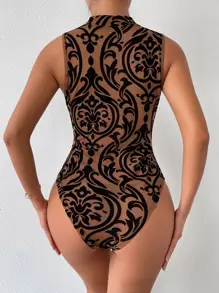 Rafferiza Baroque Print Mock Neck Bodysuit Without Lingerie Set - Multicolor - View 2