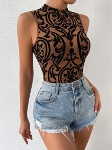 Rafferiza Baroque Print Mock Neck Bodysuit Without Lingerie Set - Multicolor - View 5
