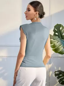 Modelyn Áo hai dây Xù màu trơn Thanh lịch - Màu xanh bụi bặm - Xem 2