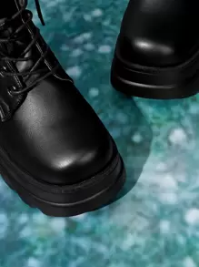 ROMWE Goth Giày Cao gót Nữ Ren lên màu trơn Mát mẻ - màu đen - Xem 3