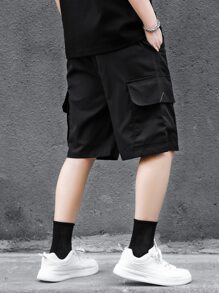 Manfinity Hypemode Loose Fit Men's Shorts With Flap Pockets And Drawstring Waist - Black - View 2