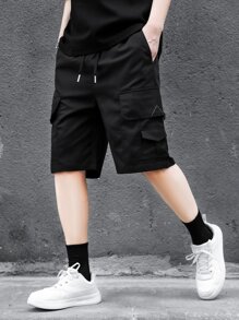 Manfinity Hypemode Loose Fit Men's Shorts With Flap Pockets And Drawstring Waist - Black - View 5