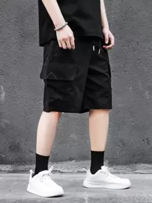 Manfinity Hypemode Loose Fit Men's Shorts With Flap Pockets And Drawstring Waist - Black - View 6
