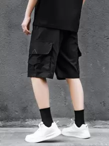 Manfinity Hypemode Loose Fit Men's Shorts With Flap Pockets And Drawstring Waist - Black - View 8