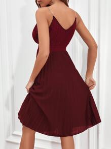 SHEIN LUNE Chain Detail Pleated Cami Dress - Burgundy - View 2