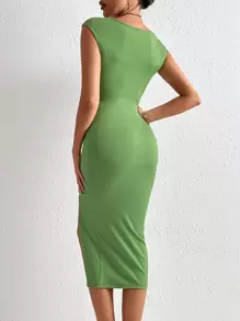 Chiquease Twist Cut Out Split Thigh Bodycon Dress - Lime Green - View 3
