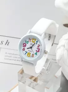 1pc Unisex White Quartz Wristwatch, & Simple Style, Ideal For Festival Gift