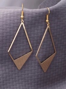 1 对几何镂空菱形吊坠耳环，女士时尚简约轻质耳环 - 金黃色 - 查看 2