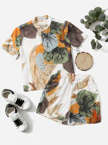 SHEIN 小男童熱帶圖案襯衫和短褲