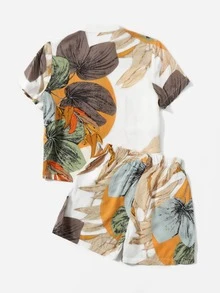 SHEIN 小男童熱帶圖案襯衫和短褲