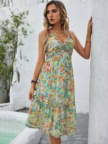 Váy Cami viền ren hở lưng họa tiết hoa Allover, Trang phục du thuyền dành cho nữ - Nhiều màu - Xem 3