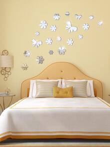 20pcs Flower & Butterfly Shaped Mirror Wall Sticker - Silver - View 2