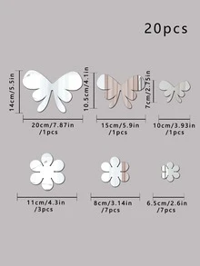 20pcs Flower & Butterfly Shaped Mirror Wall Sticker - Silver - View 3
