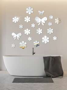 20pcs Flower & Butterfly Shaped Mirror Wall Sticker - Silver - View 4