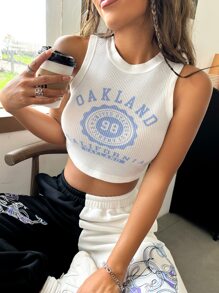 SHEIN Unity Áo hai dây Lá thư Giải trí - trắng - Xem 1