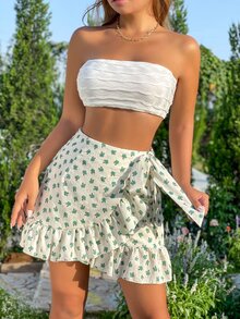 Floral Print Wrap Knot Side Skirt - Multicolor - View 3