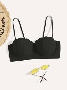 SHEIN Swim Curve Summer Beach Plus Scallop Trim Push Up Bikini Top - Black - View 1