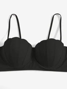 SHEIN Swim Curve Summer Beach Plus Scallop Trim Push Up Bikini Top - Black - View 3